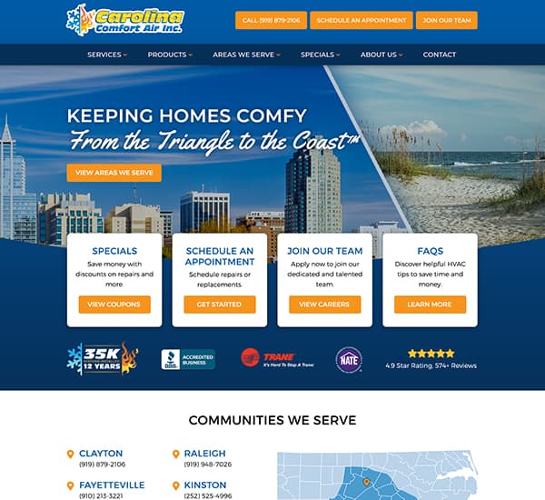 hvac company website home page