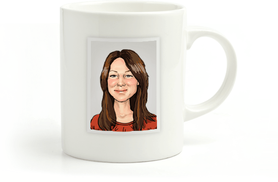 Rebecca Knight caricature mug