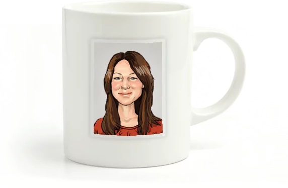 Rebecca Knight caricature mug