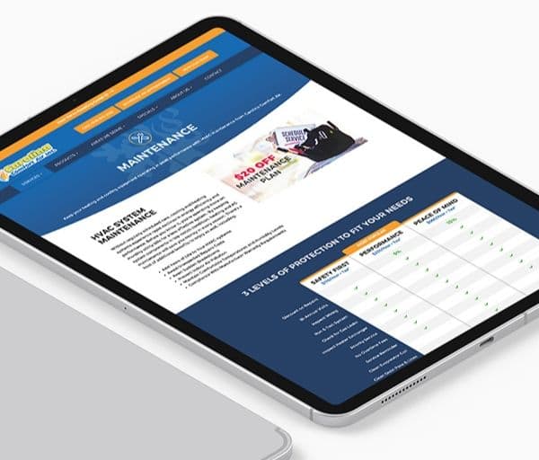 hvac website on tablet