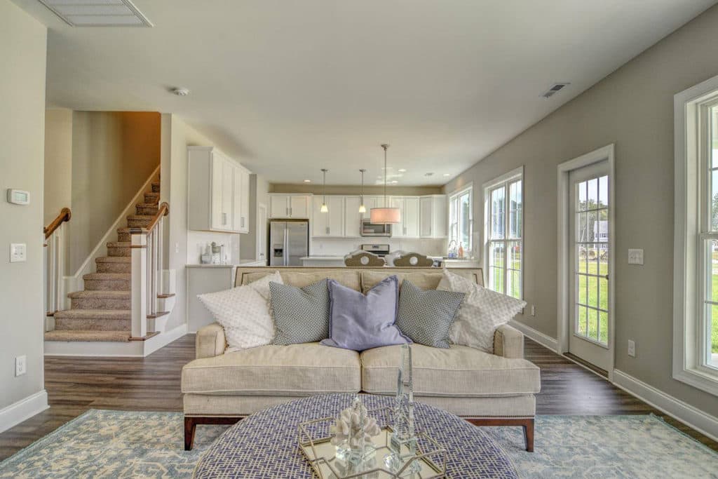 living room staged photo with couch