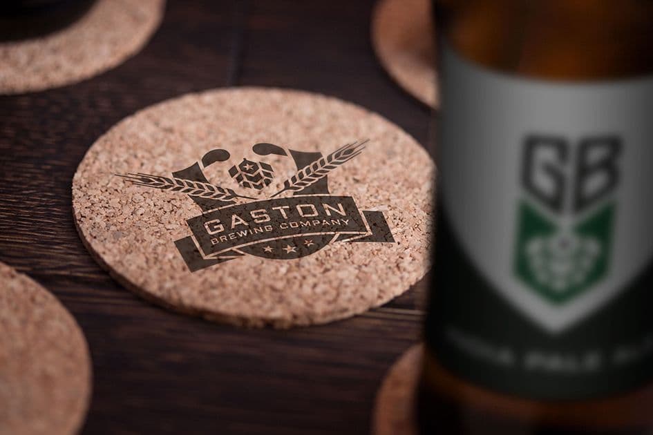 Gaston Brewing coasters with logo