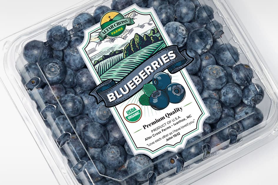 altar cross farms blueberry packaging graphic