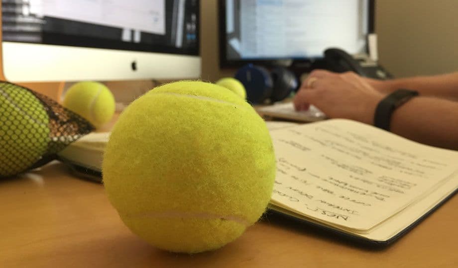 tennis ball on office desk