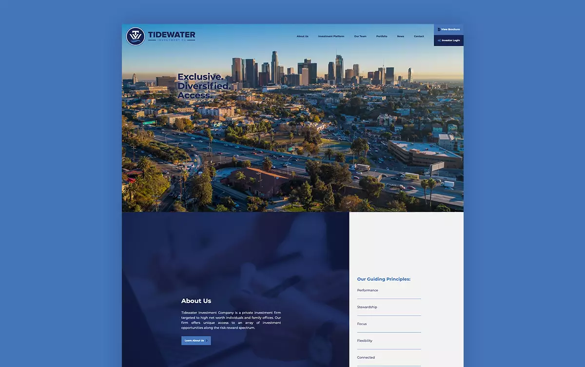 tidewater investments home page example