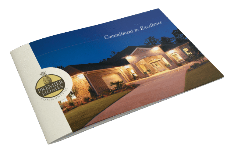 Home builder brochure featuring luxury home photography and branded design for residential community marketing.