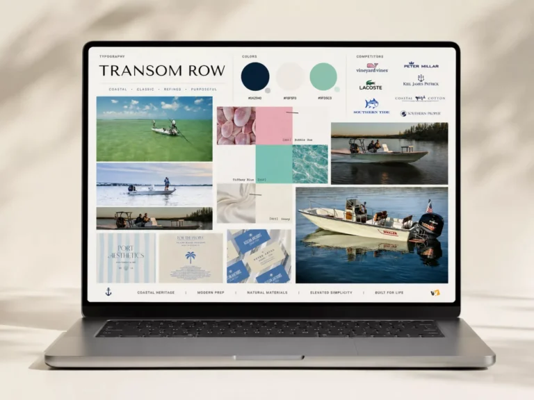 Transom Row brand strategy and visual identity board
